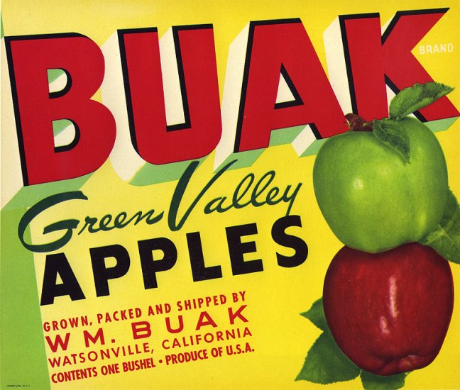 BUAK GREEN VALLEY APPLES CRATE LABEL