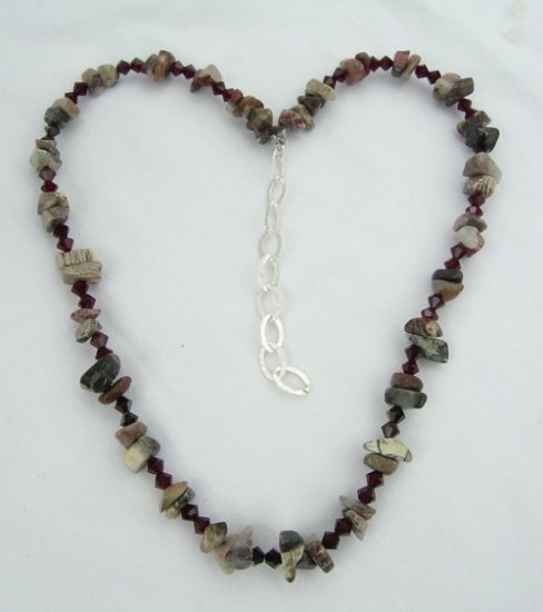 Red Silver Leaf Gemstone Necklace