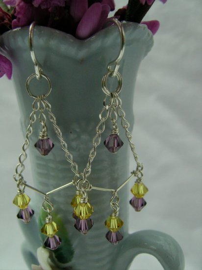 Purple and Topaz Crystal Chandelier Earrings