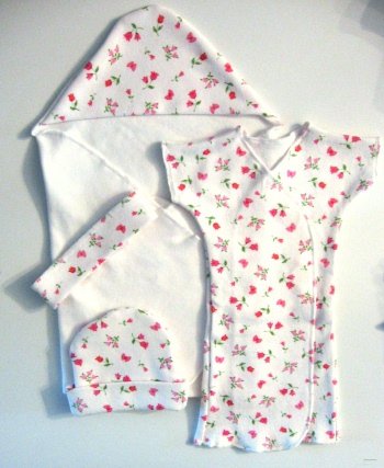 Preemie White Roses Four Piece Set (Two Sizes! 0-3 pounds and 3-6 pounds)
