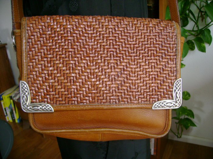 Brighton Brown Woven Leather Purse Shoulder Bag Silver Accents