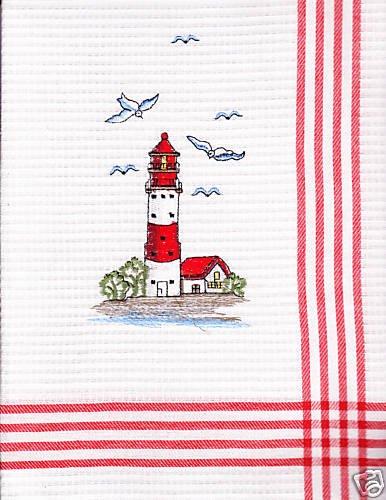 BEAUTIFUL EMBROIDERED LIGHTHOUSE DISHTOWEL