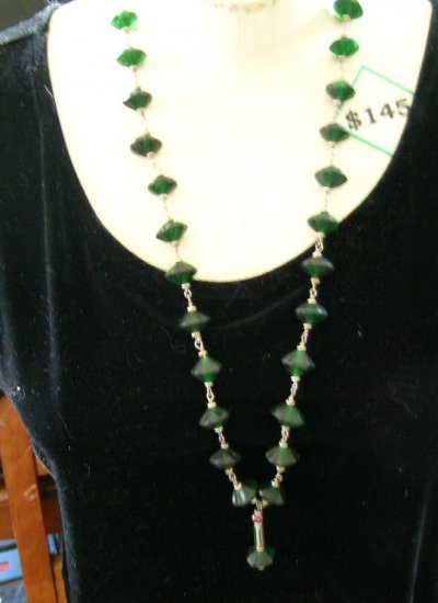 Antique Vaseline Glass Bead Necklace