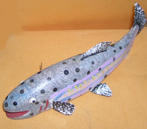 Outsider Art Carved Fish Signed