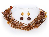 Multi Brown Glass Seed Bead Necklace Set