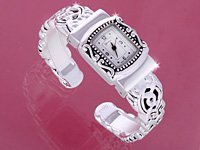 Silver Brighton Look Ornate Cuff Watch