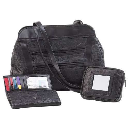 Embassyâ„¢ Hand-Sewn Pebble Grain Genuine Leather 3pc Purse Set