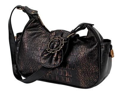 Embassy Ladies Faux Crocodile Handbag with Antique Gold Tone Hardware.