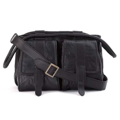 Embassyâ„¢ Hand-Sewn Pebble Grain Genuine Leather Black Purse