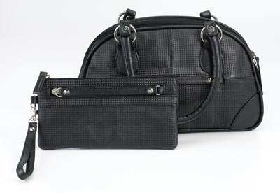 Embassy Black Faux Leather Purse and Wristlet Set