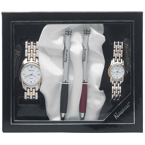 Navarre™ Men’s and Ladies' 2 Tone Watch and Ball Point Pen Set.