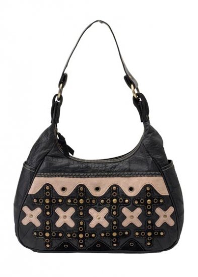 Embassy Italian Stone Design Genuine Leather and Suede Purse with Xs Design.