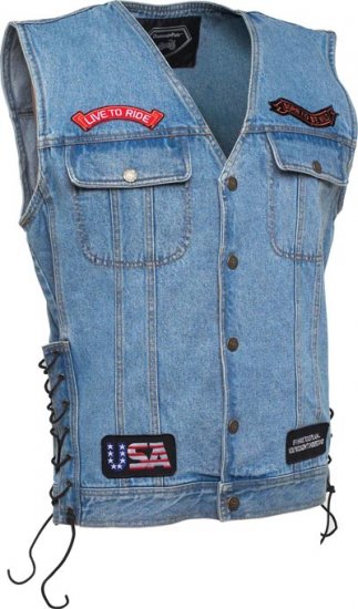 Diamond Plate Denim Motorcycle Vest w/ patches