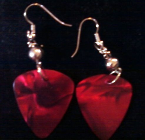 Radical Red Guitar Pick Earrings.