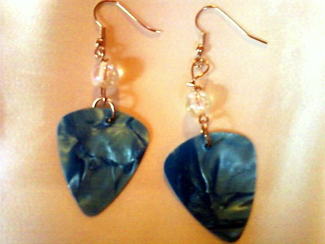 Electric Blue Guitar Pick Earrings.