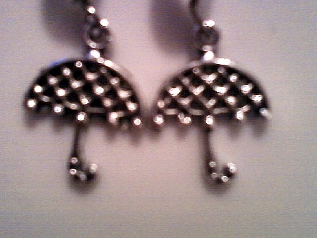 Silver Umbrella Earrings with Pearlescent Beads.