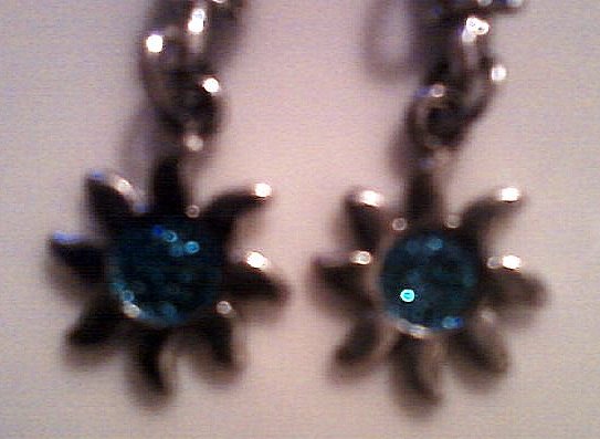 Silver Sun Earrings with Blueberry Blue Sparkle Center.