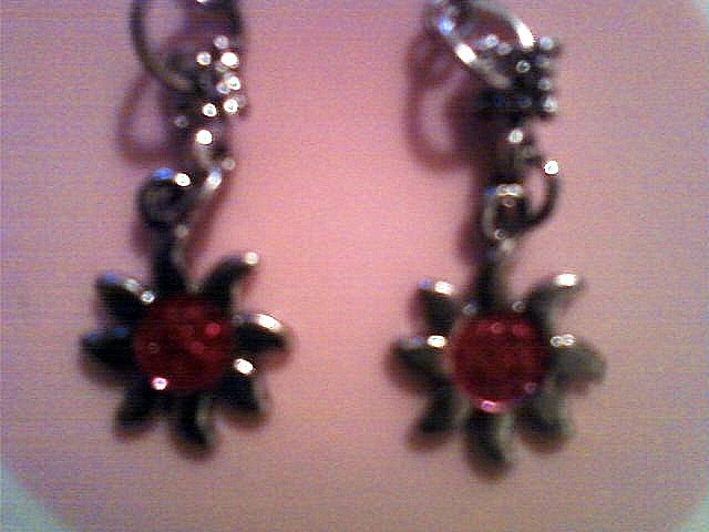 Silver Sun Earrings with Raspberry Pink Sparkle Center.