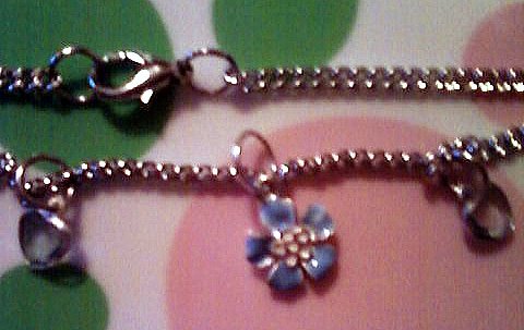 Dangling Silver and Blue Flower and Heart Anklet.