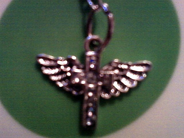 Cross with Wings and Rhinestones Necklace.