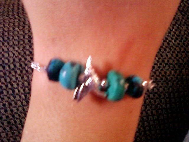 Turquoise and Silver Beaded Humming Bird Bracelet.