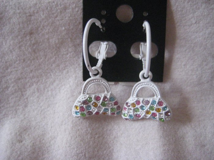 CHILDRENS WHITE EARRINGS WITH COLORFUL ROCKS