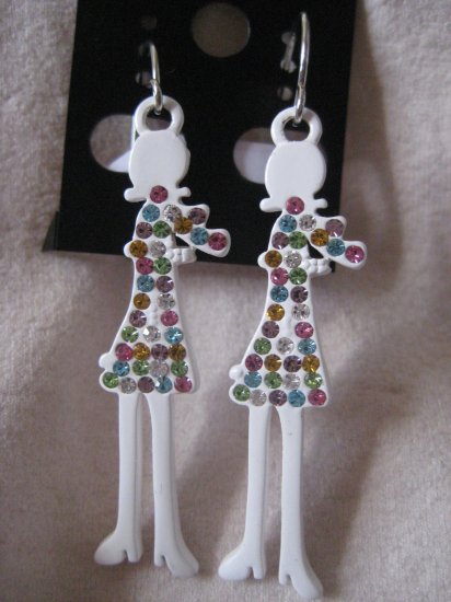 CHILDRENS WHITE EARRINGS WITH COLORFUL ROCKS