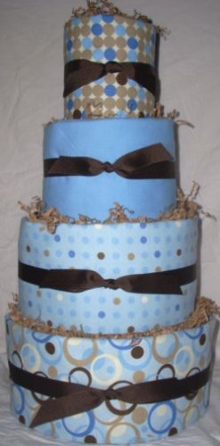 4Tier Baby Shower Gift Modern Blue Brown Diaper Cake Boy