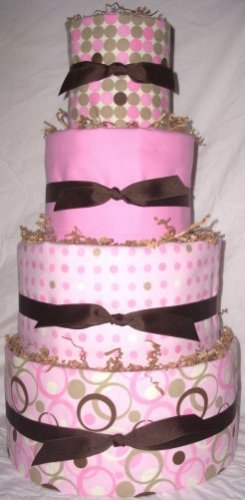 4Tier Baby Shower Gift Modern Pink Brown Diaper Cake Girl