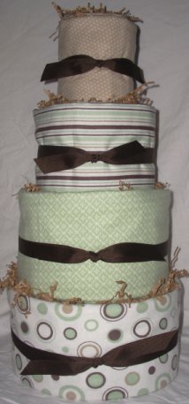 4Tier Baby Shower Gift Modern Sage Brown Diaper Cake Boy Girl