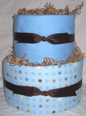 2Tier Baby Shower Gift Modern Blue Brown Diaper Cake Boy