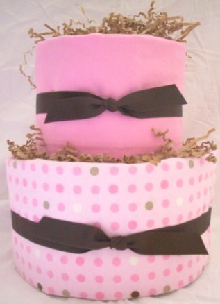 2Tier Baby Shower Gift Modern Pink Brown Diaper Cake Girl