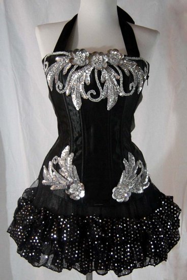 Small~Custom Black/Silver Moulin Burlesque Can Can Costume