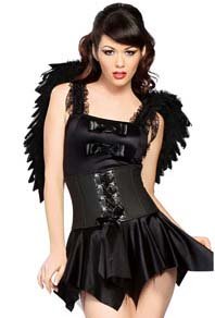 Black Angel Costume & Wings Dress & Waist Cincher Corset