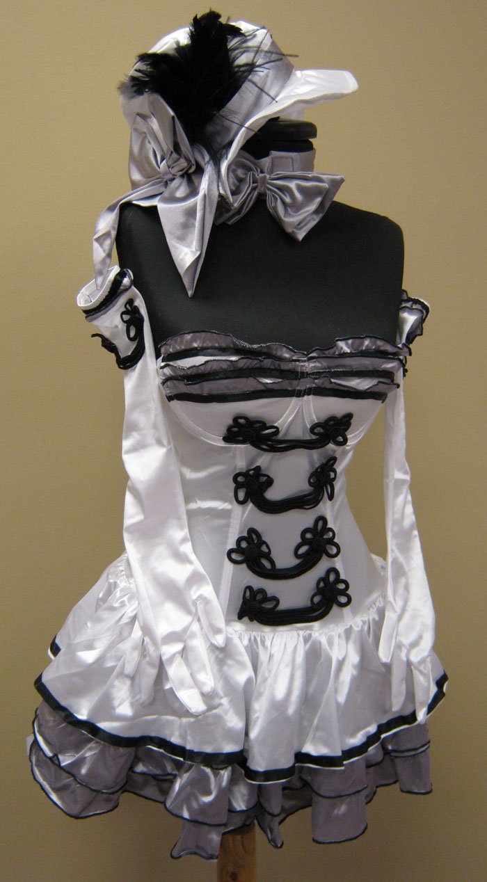 Medium-Cigarette Girl Burlesque Costume Dress, Hat, Gloves, Bowtie-M