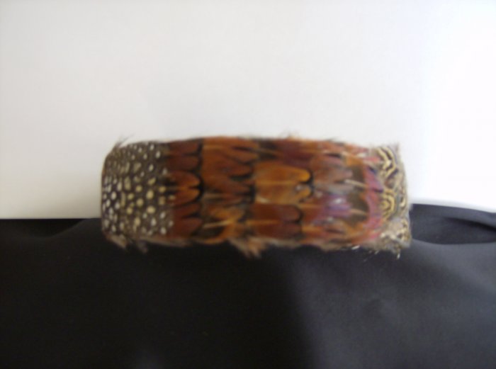 New Feather Headband "Mahogany" Pheasant & Black/White Guinea feathers 1.5"W