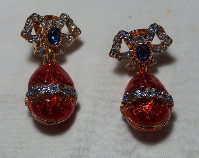 Guilloche Enamel and Rhinestone Drop Earrings