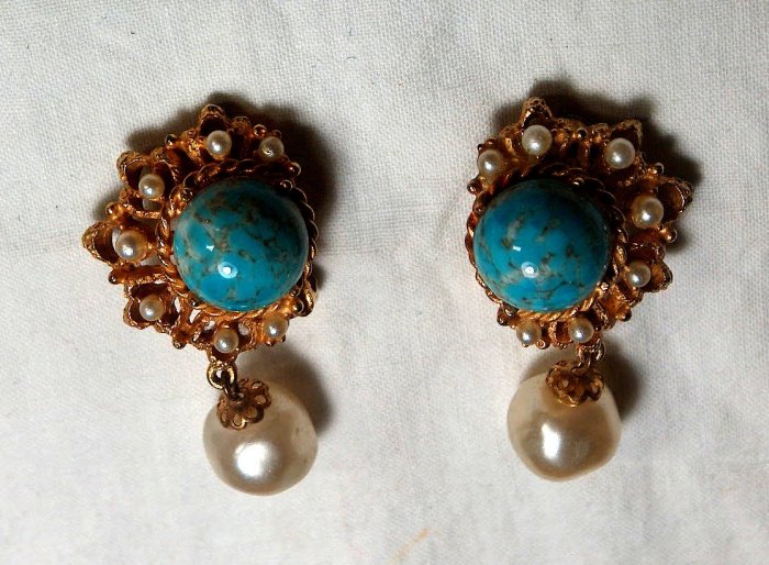 Florenza Turquise and Pearl Drop Earrings