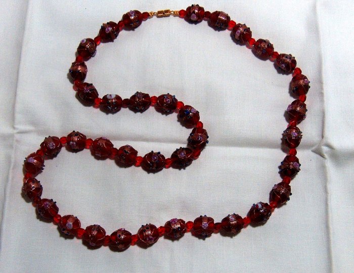 Vintage Hot Red Italian Wedding Cake Bead Necklace