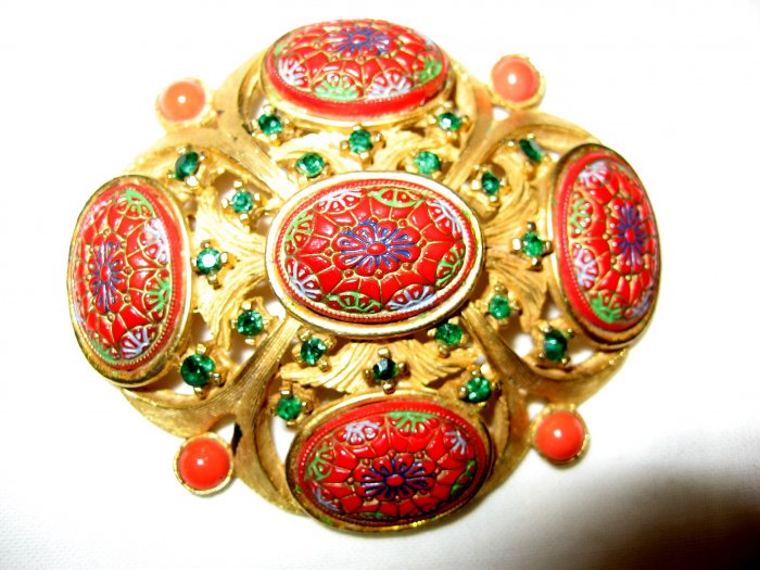 Vintage Hattie Carnegie Ornate Glass Stone Brooch