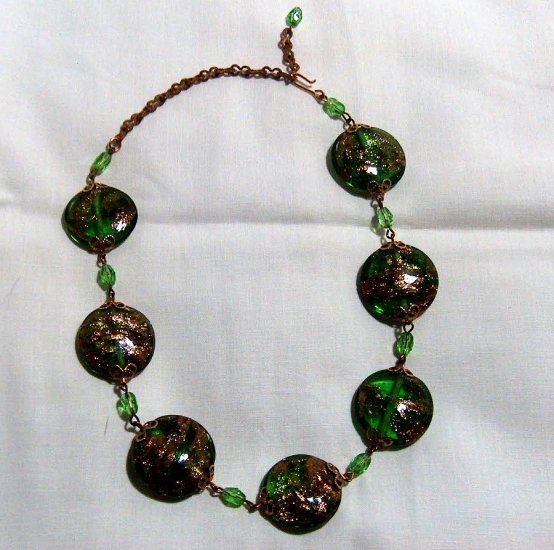 Vintage Intense Green Aventurino Glass Necklace