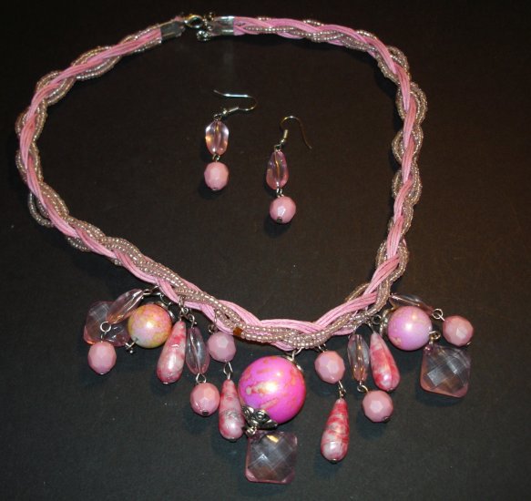 Pink Charm Necklace & Earring Set