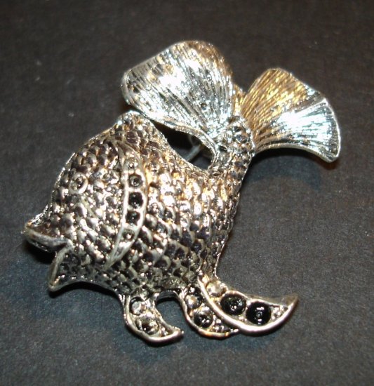 Silver & Black Fish Brooch