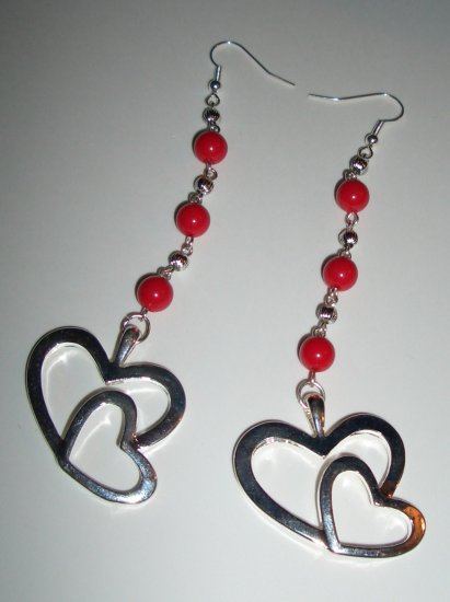 Red & Silver 2 Heart Earrings