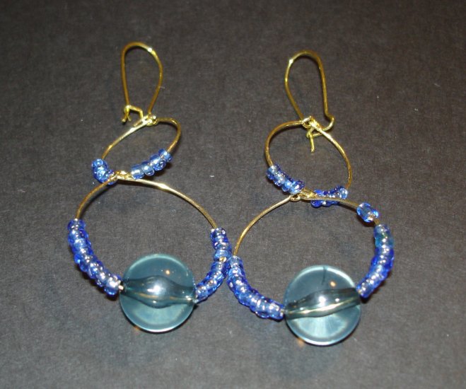 Gold & Blue Ocean Earrings