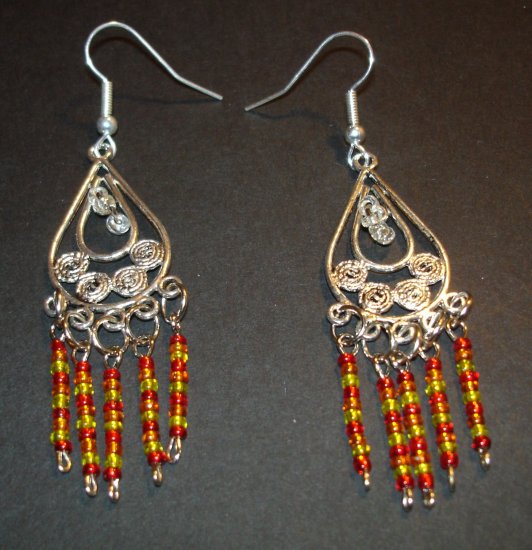 Silver Fire Gold Tribal Dangle Chandelier Earrings
