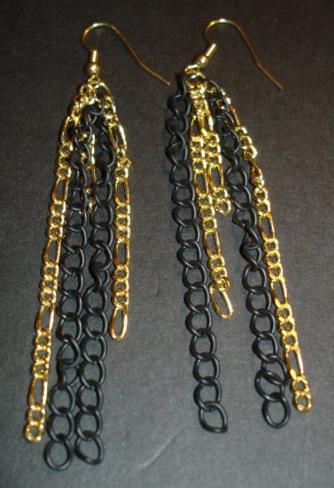 Gold & Black Dangle Chain Earrings