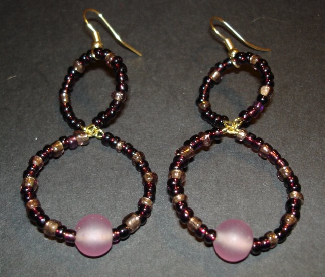 Purple Beaded Hoops Earrings