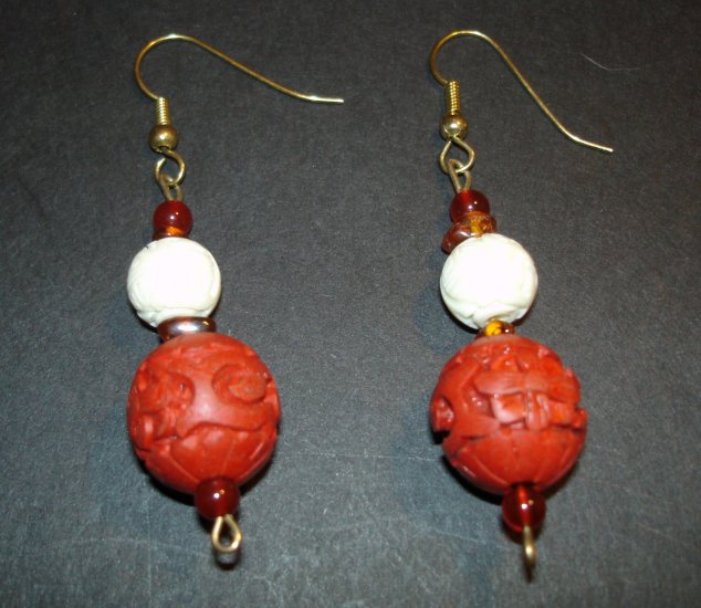 Red Craved Wood Earrings
