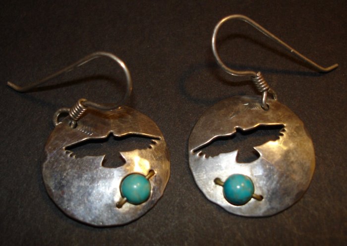 Silver & Eagle Turquoise Earrings